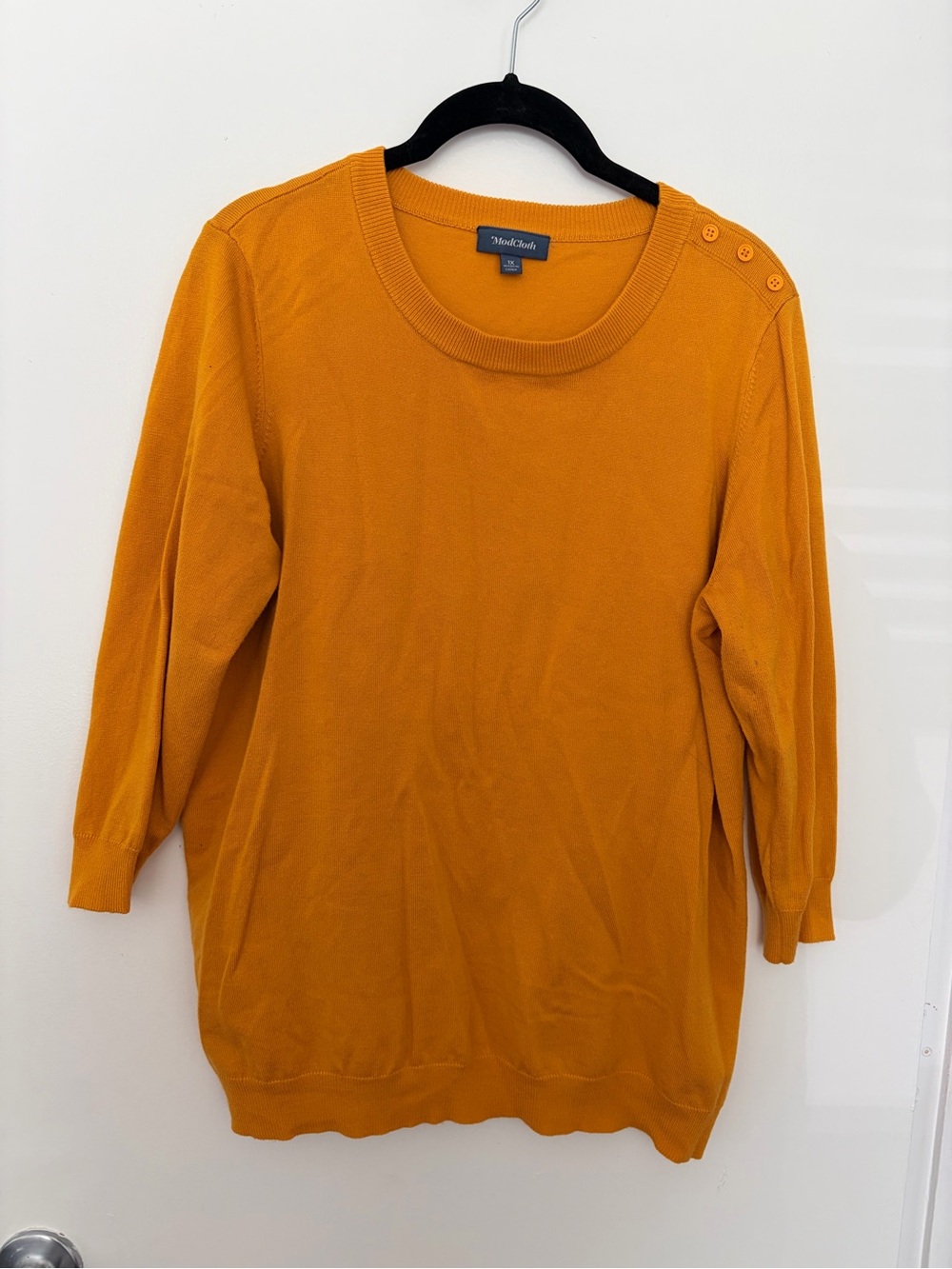 ModCloth Mustard Yellow Button Shoulder Sweater Women’s 1X Plus Size 3/4 Sleeve